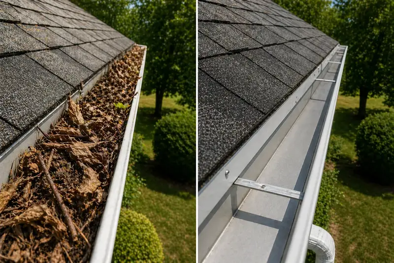 Before and after gutter cleaning in Sacramento, CA — Bailey Boys Services