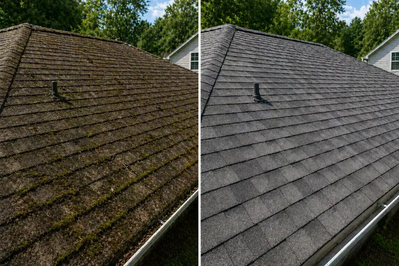 Before and after roof cleaning in Sacramento, CA — Bailey Boys Services