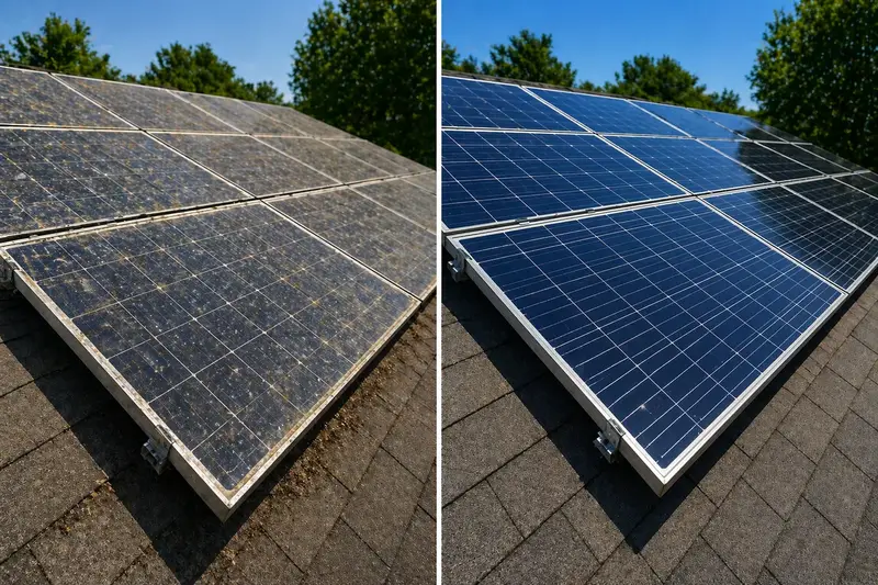 Before and after solar panel cleaning in Sacramento, CA — Bailey Boys Services