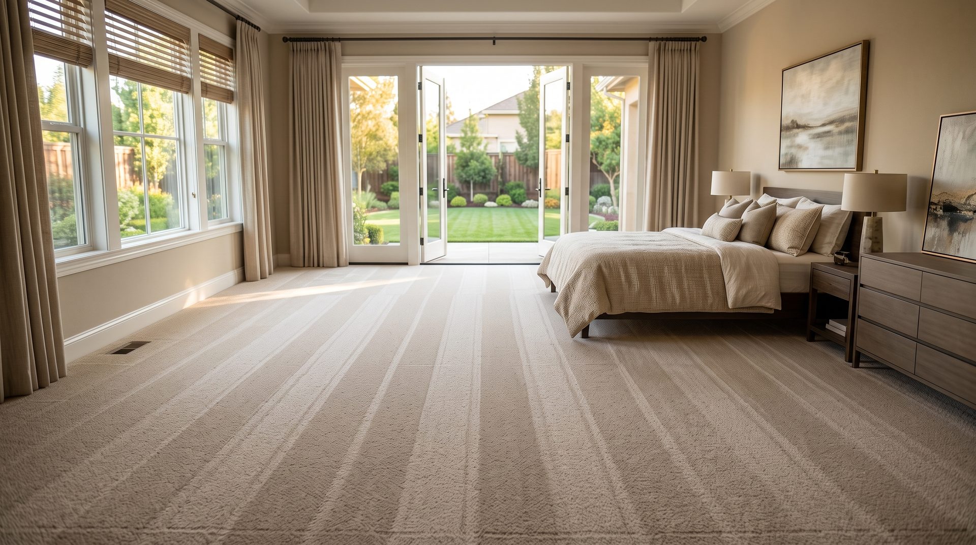 Freshly cleaned living-room carpet in a Sacramento-area home
