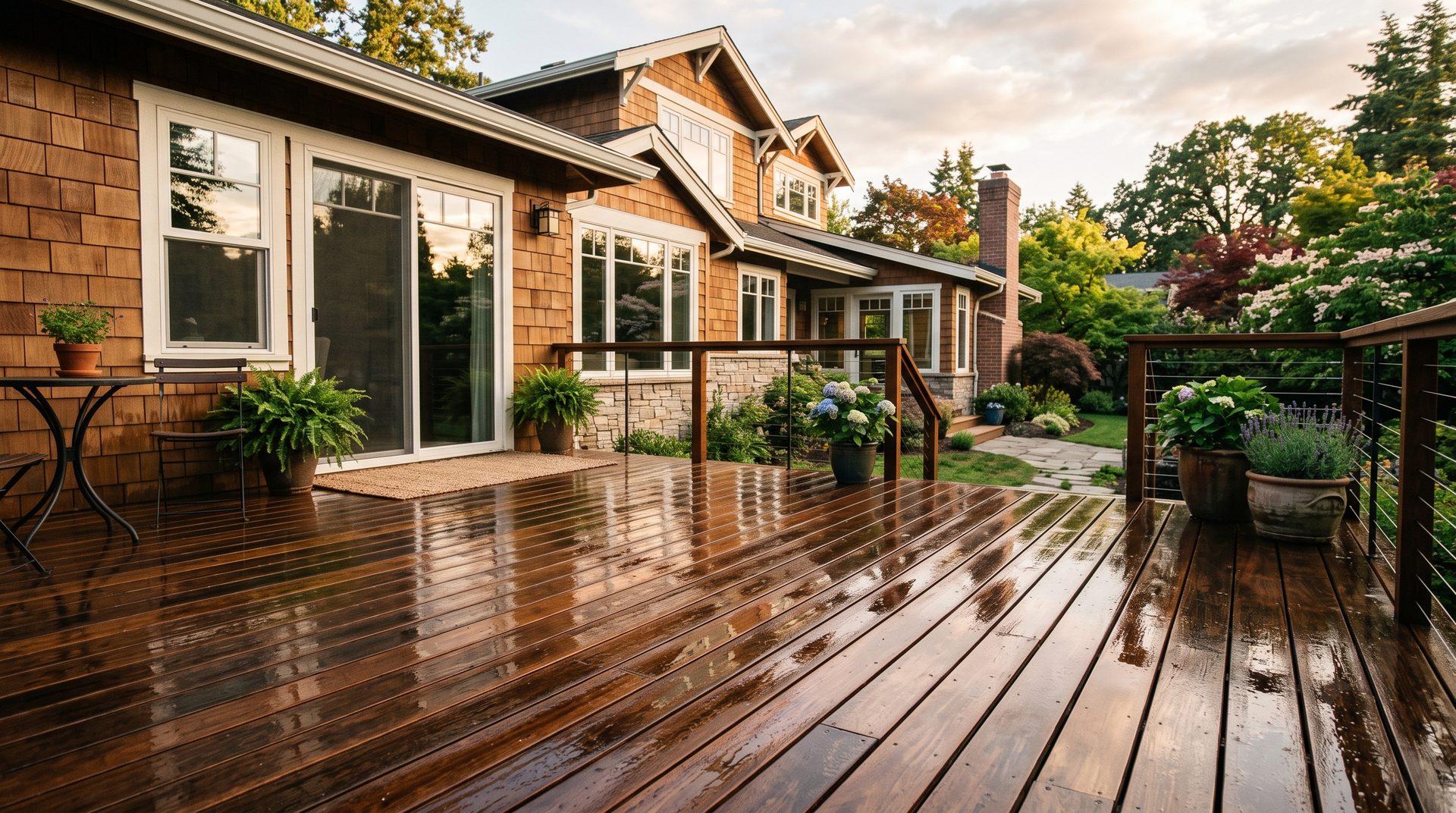 A wooden deck soft-washed by Bailey Boys in the Sacramento area
